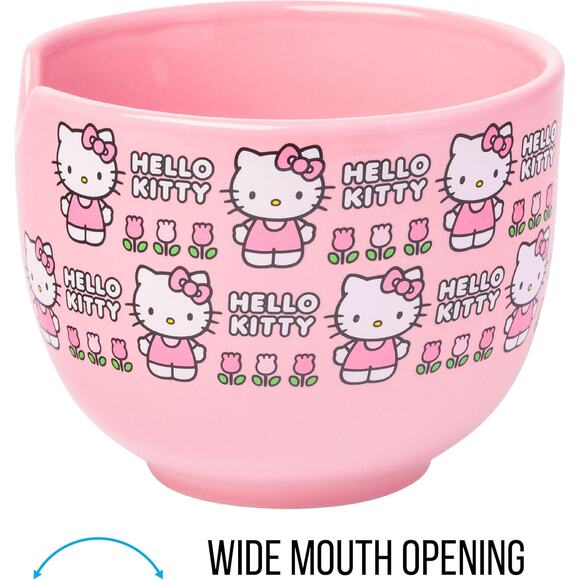 Hello Kitty Ceramic Ramen Bowl with Chopsticks - Floral Pattern Pink 20 OZ - Picture 4 of 12